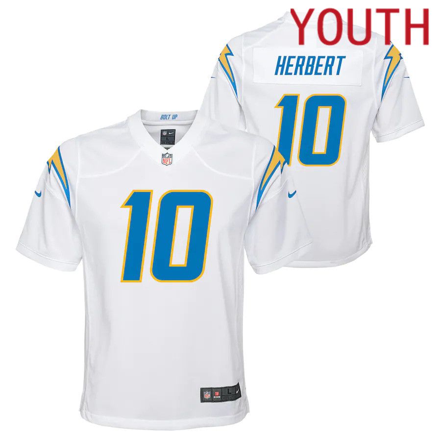 Youth Los Angeles Chargers #10 Justin Herbert Nike White Team Game NFL Jersey